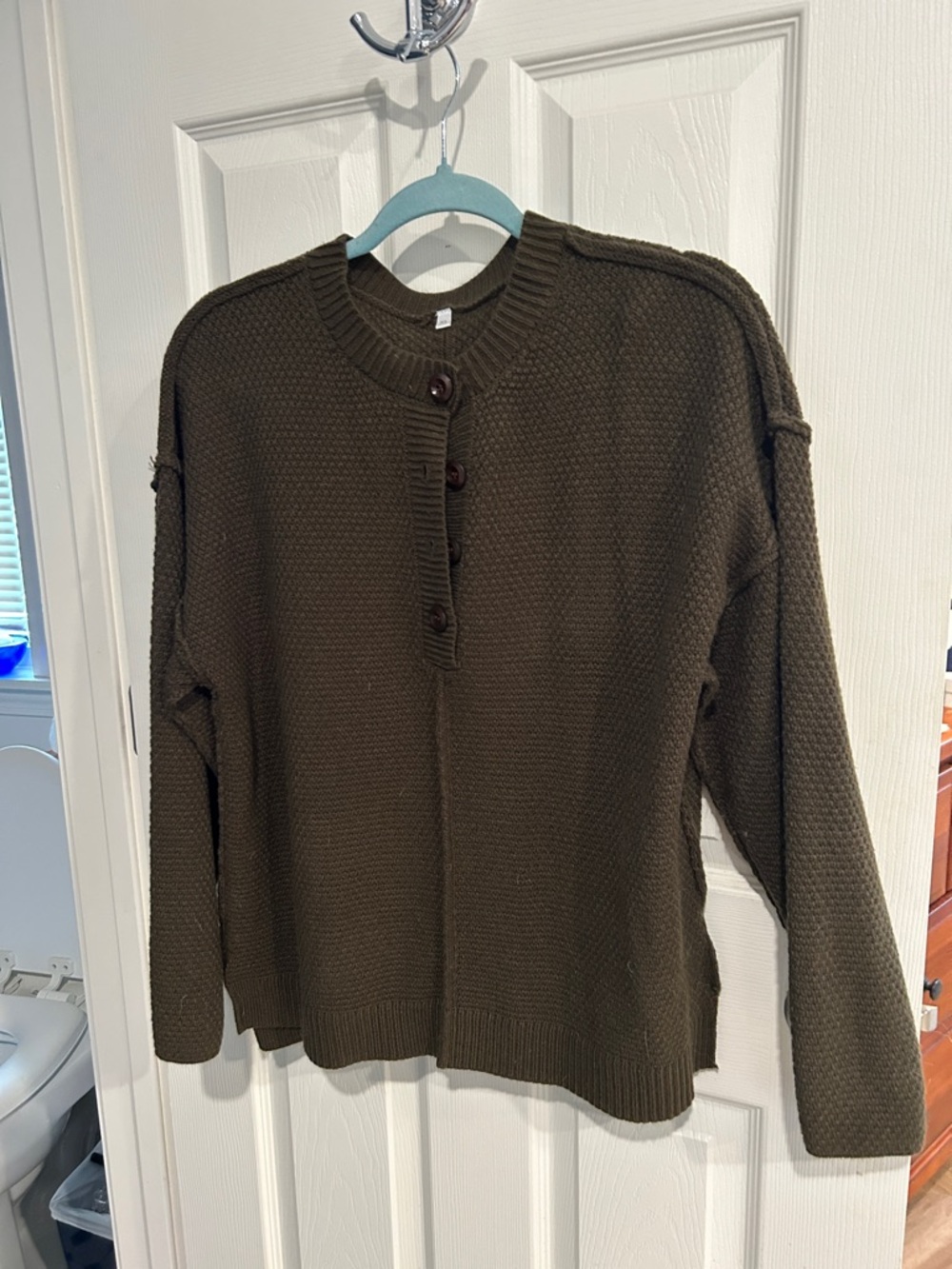Olive Green Button Henley Knit Sweater
